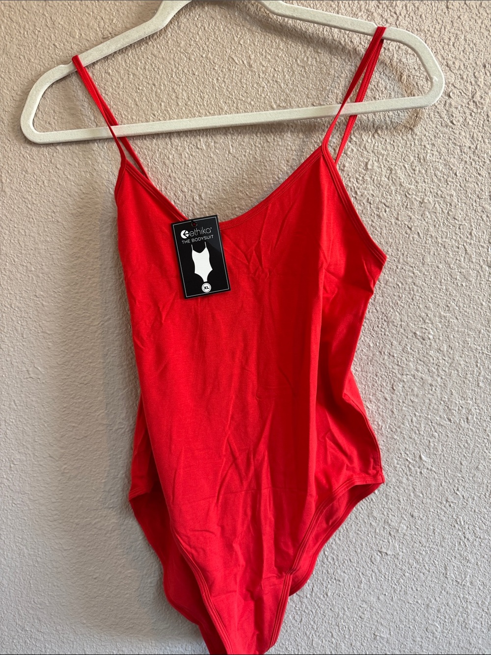 ethika Red Spaghetti Strap Bodysuit - Sleek V-Neck